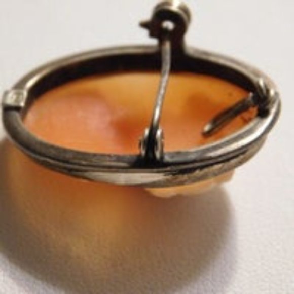 Antique Carved Shell Cameo Brooch Pin Pendant 800 Silver - Picture 6 of 8